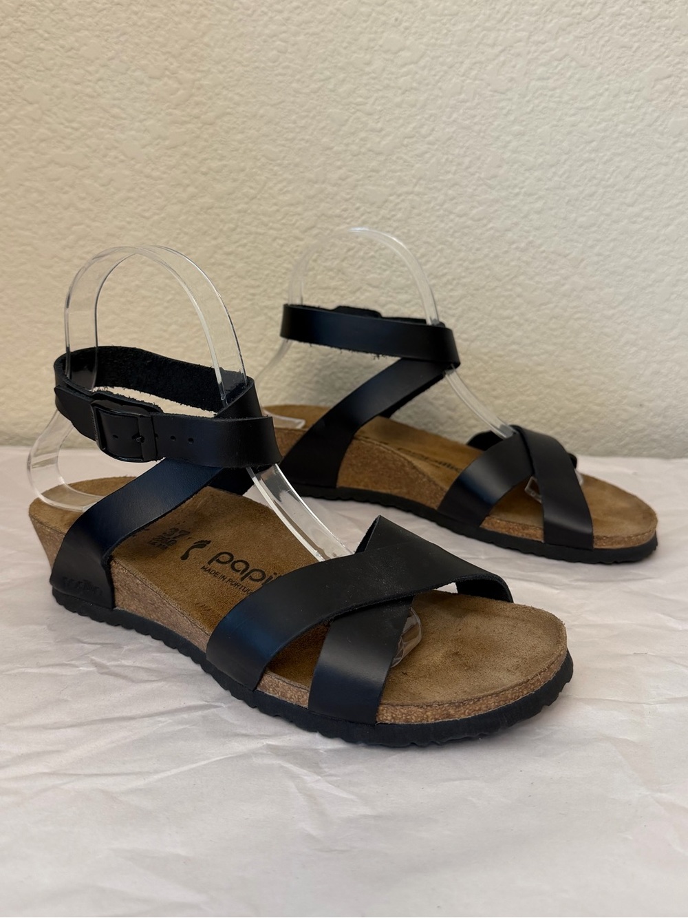 Papillio By Birkenstock Black Cross-Strap Ankle Sandals for Women Sz 6 to 6.5